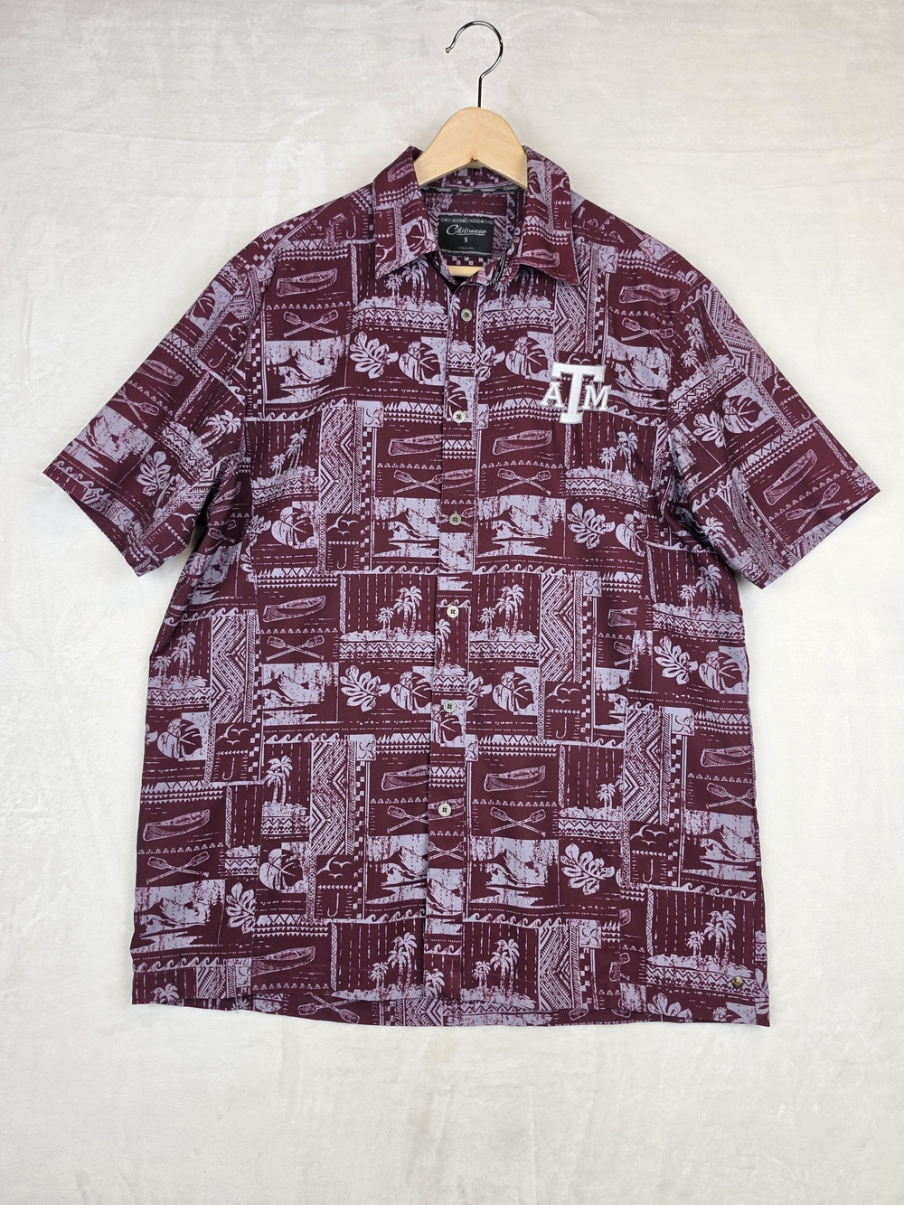 Chiliwear Texas A&M Aggies Mens S Maroon Hawaiian Button Down Shirt Tribal